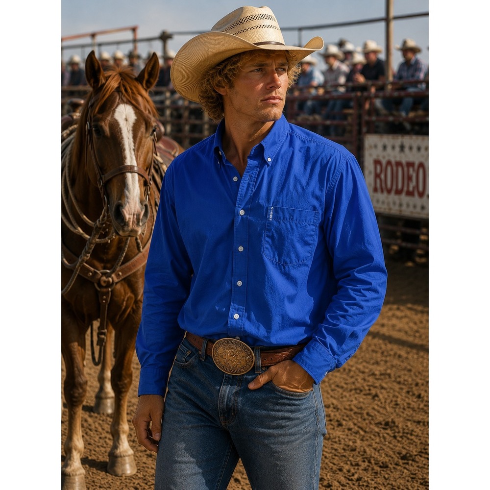 Cinch Long Sleeve Button Down Shirt Men's L Blue Ranch Cowboy Rodeo *Read